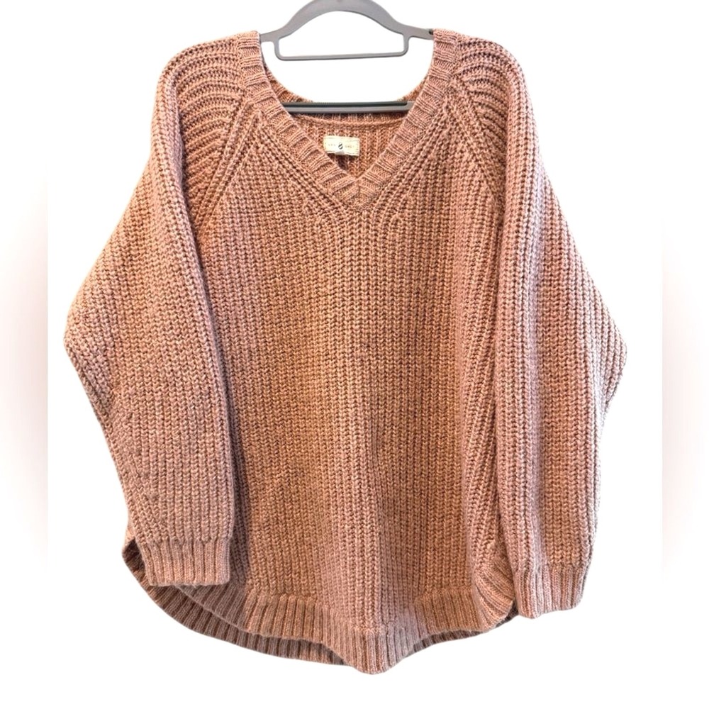 Lou & Grey Sweater Mauve Pink Chunky Knit V-Neck Oversized Women Medium